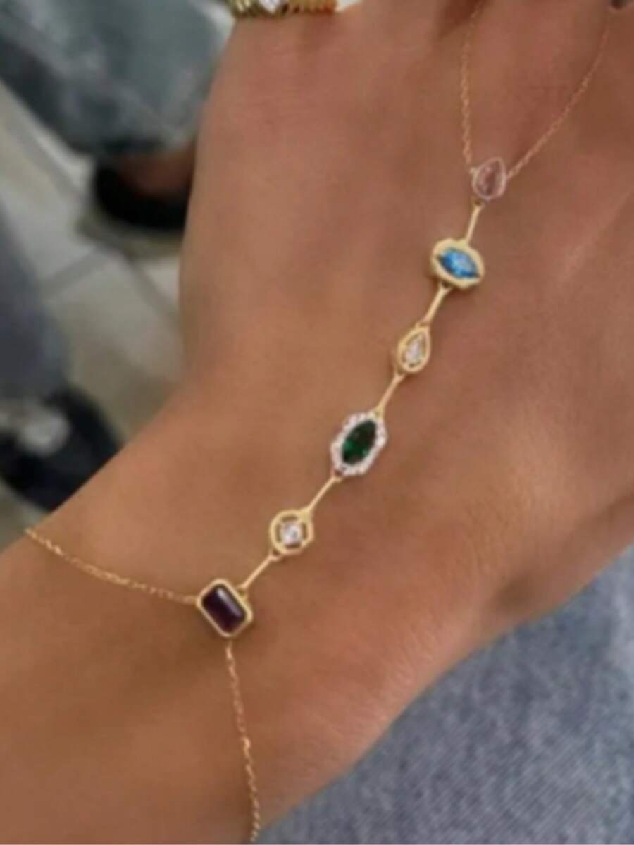 SHEIN سوار أصبع نحاسي متعدد الألوان بزركونيا