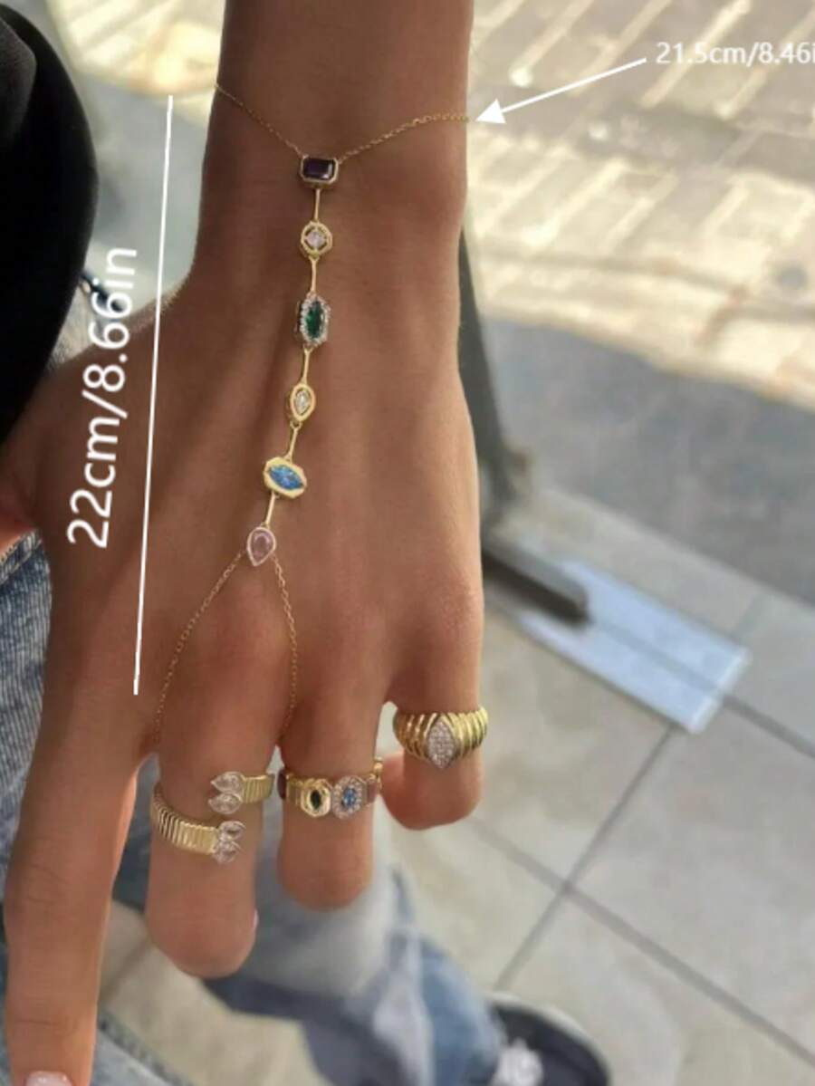 SHEIN سوار أصبع نحاسي متعدد الألوان بزركونيا