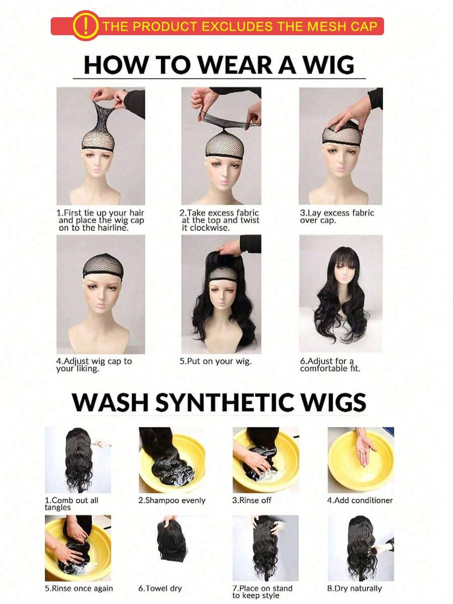 SHEIN NAMM باروكة سوداء 20 بوصة شعر مستقيم مع غرة