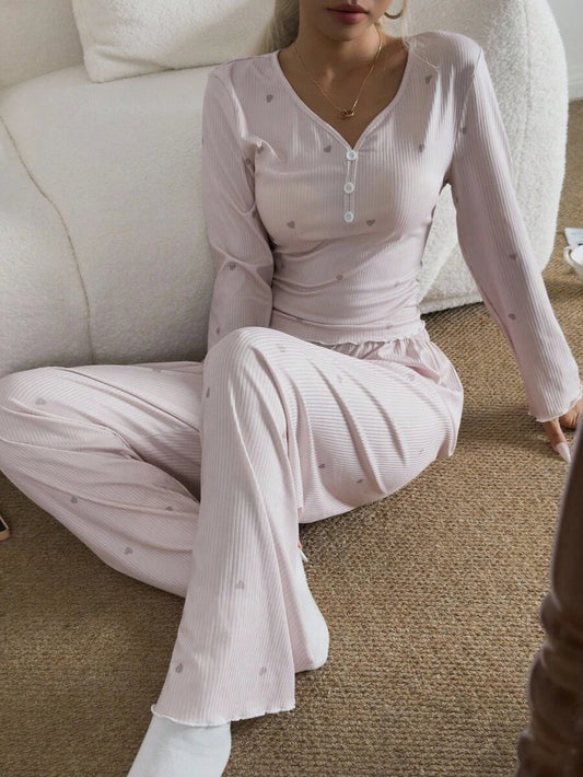 SHEIN Dream Adore بيجاما نسائية 2 قطعة بطباعة قلب