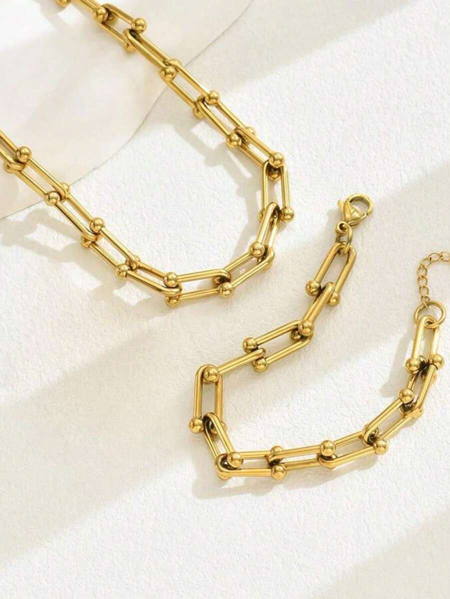 SHEIN قلادة وسوار فولاذ بتصميم حدوة حصان