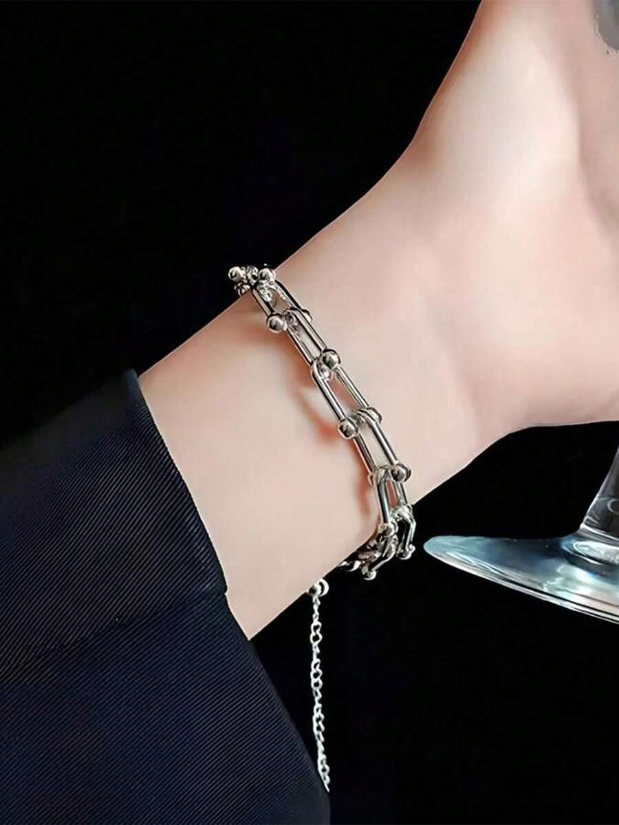 SHEIN قلادة وسوار فولاذ بتصميم حدوة حصان