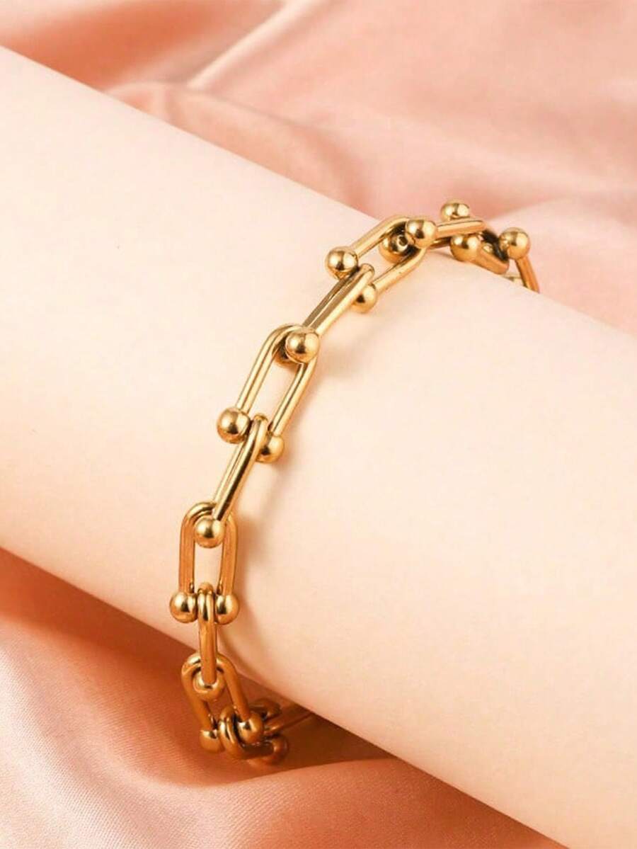 SHEIN قلادة وسوار فولاذ بتصميم حدوة حصان