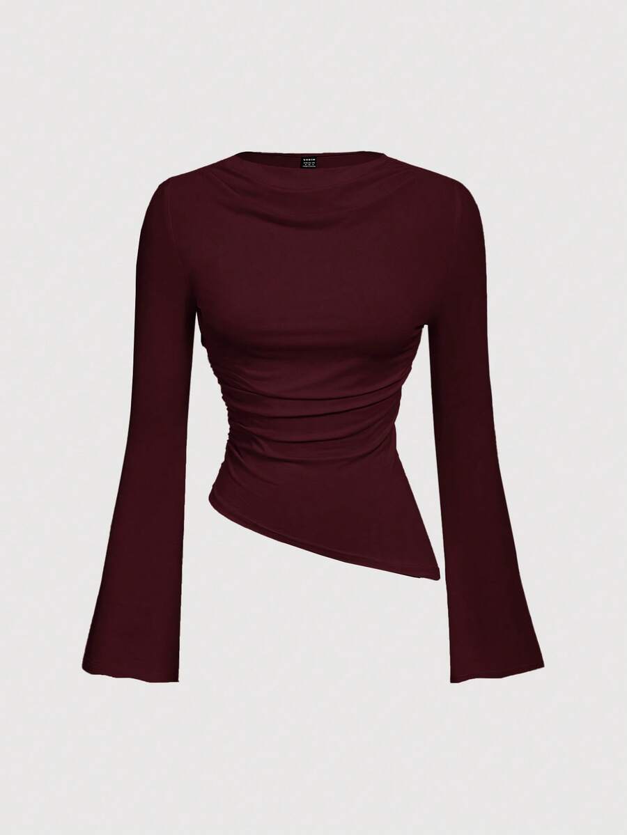 SHEIN MOD تي شيرت بياقة دائرية وخصر مربوط وحاشية غير متماثلة