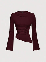 SHEIN MOD تي شيرت بياقة دائرية وخصر مربوط وحاشية غير متماثلة