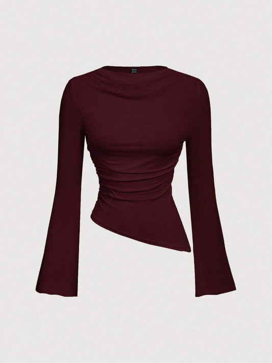 SHEIN MOD تي شيرت بياقة دائرية وخصر مربوط وحاشية غير متماثلة