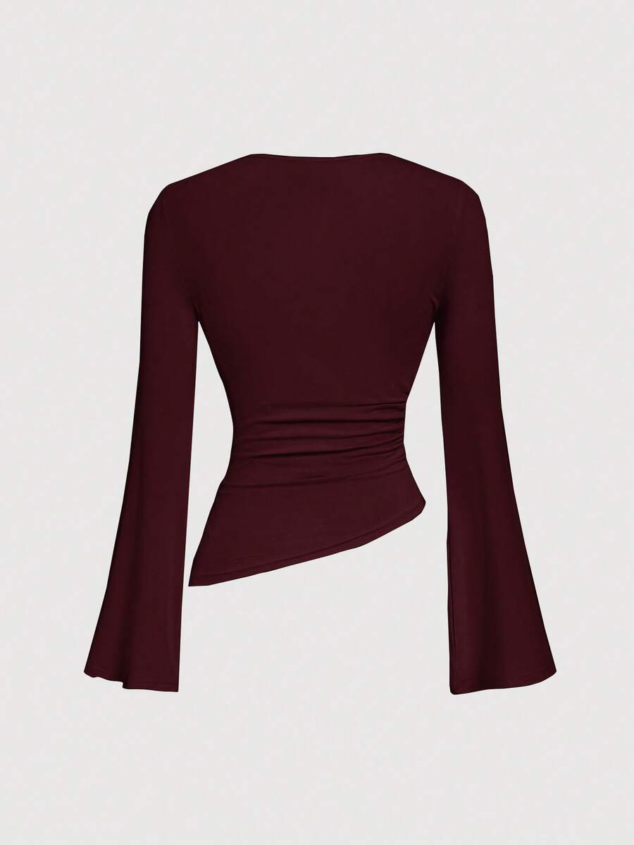 SHEIN MOD تي شيرت بياقة دائرية وخصر مربوط وحاشية غير متماثلة