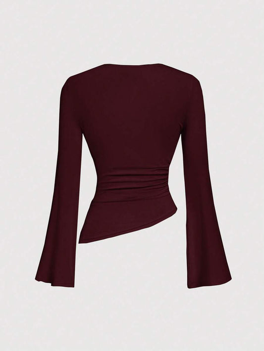 SHEIN MOD تي شيرت بياقة دائرية وخصر مربوط وحاشية غير متماثلة