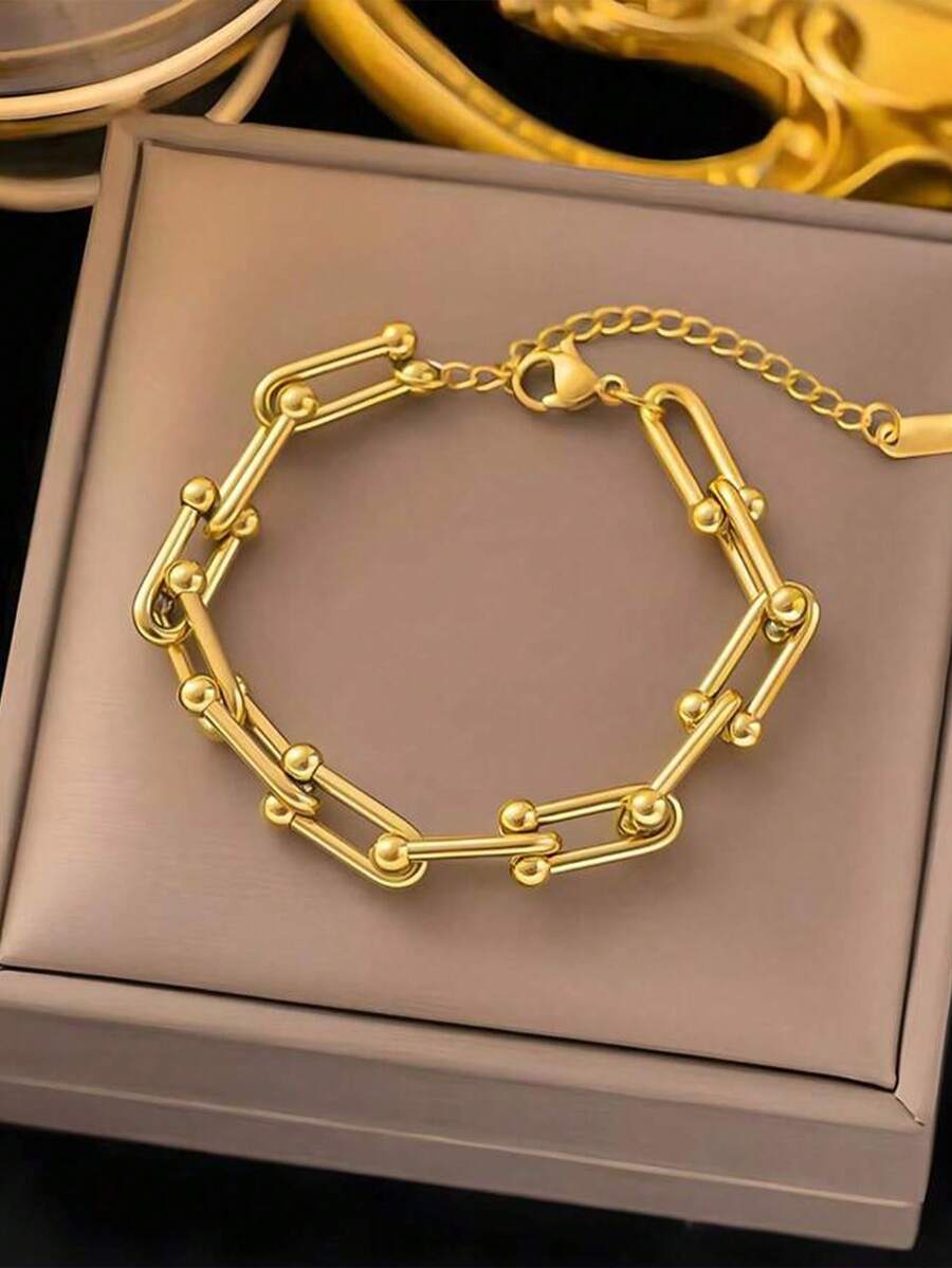 SHEIN قلادة وسوار فولاذ بتصميم حدوة حصان