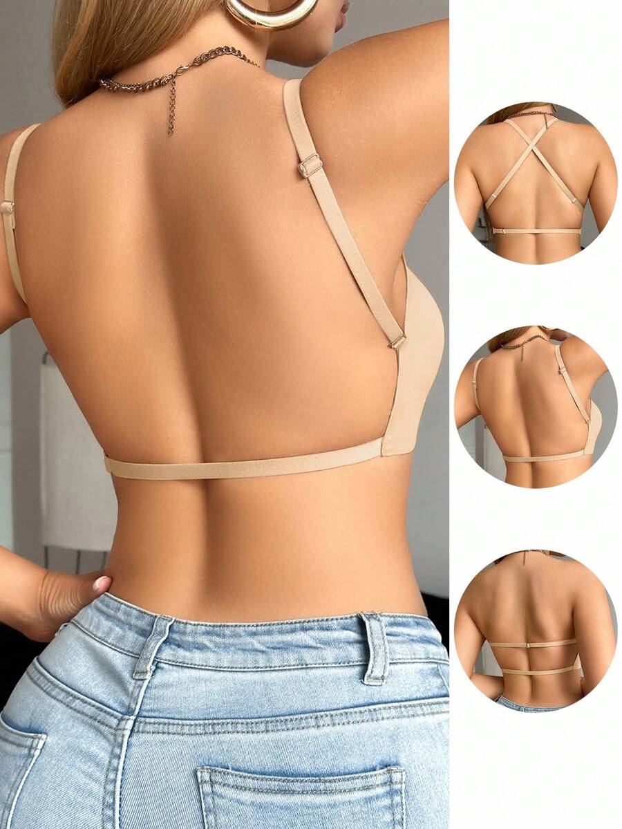 SHEIN Snug Zone صدرية بلون بيج بظهر مكشوف أربطة رفيعة
