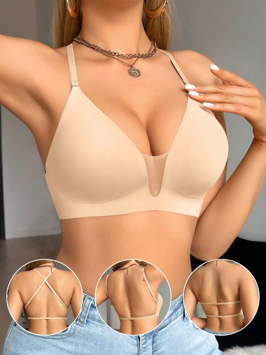 SHEIN Snug Zone صدرية بلون بيج بظهر مكشوف أربطة رفيعة