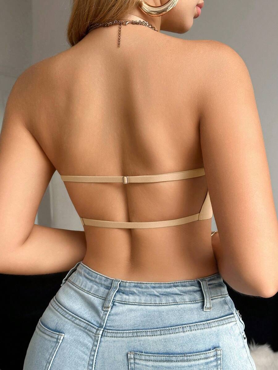 SHEIN Snug Zone صدرية بلون بيج بظهر مكشوف أربطة رفيعة