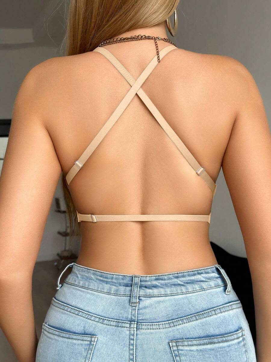 SHEIN Snug Zone صدرية بلون بيج بظهر مكشوف أربطة رفيعة