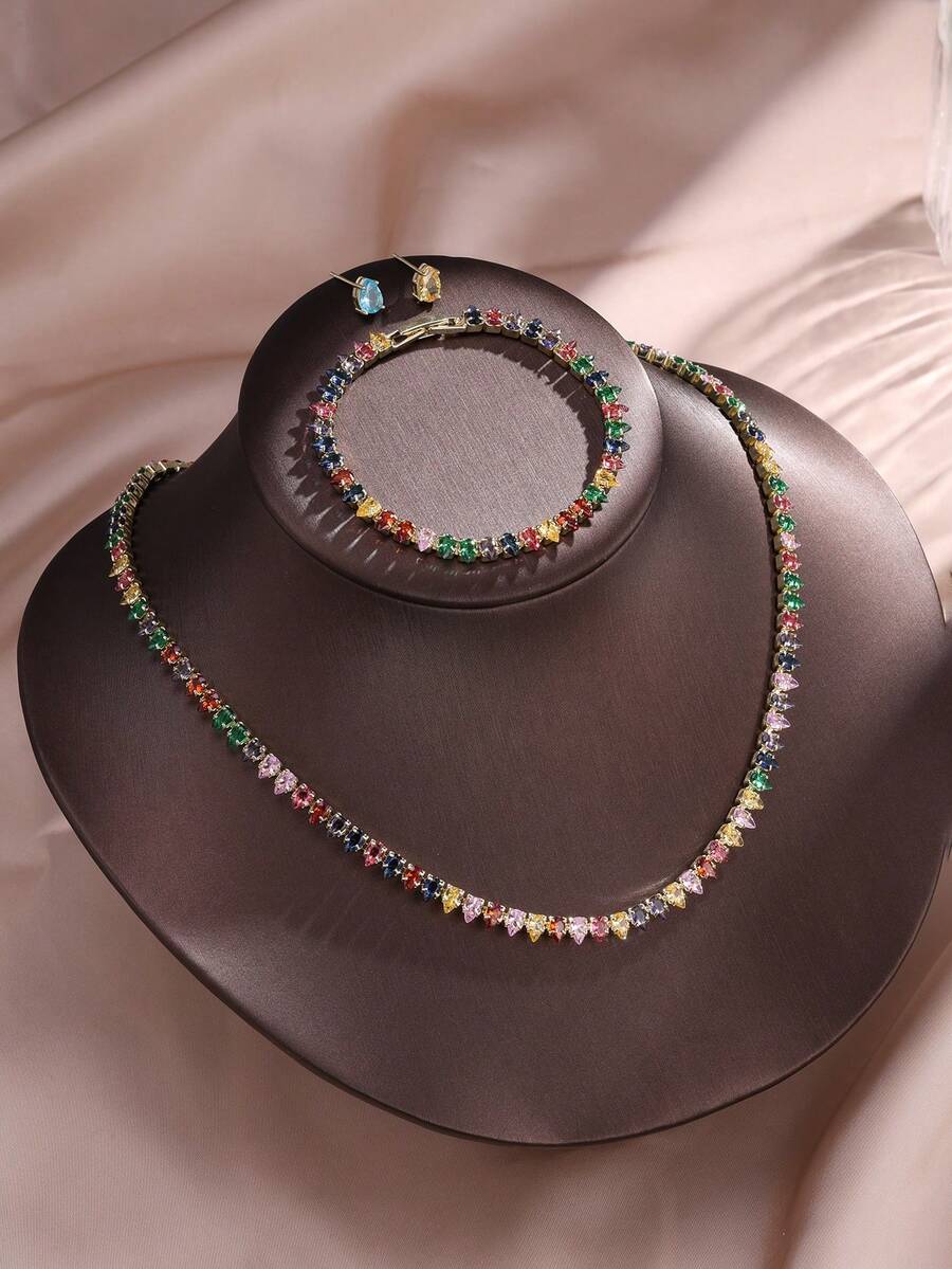 SHEIN مجموعة مجوهرات 4 قطع بحجر قطرة ماء