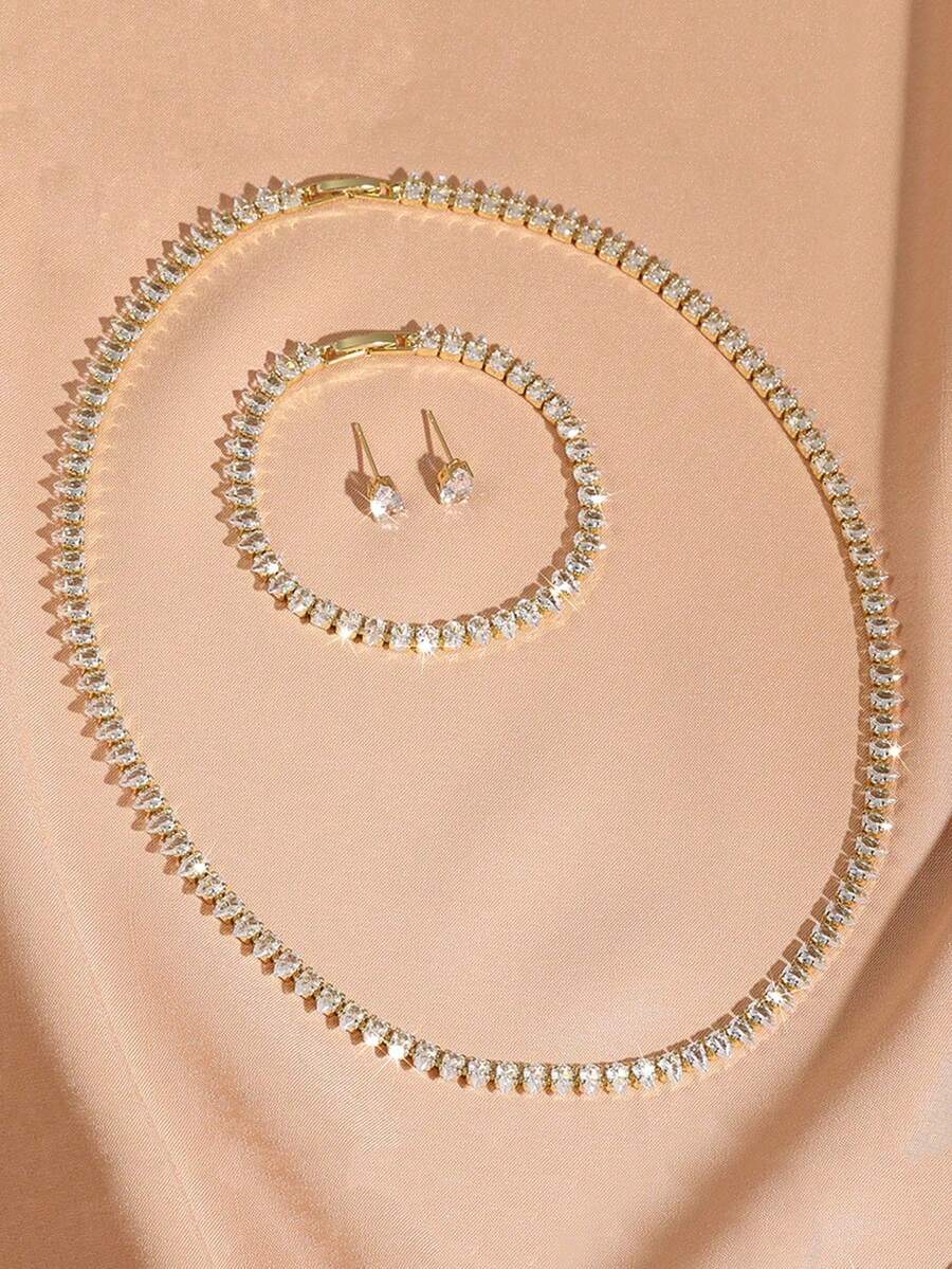 SHEIN مجموعة مجوهرات 4 قطع بحجر قطرة ماء