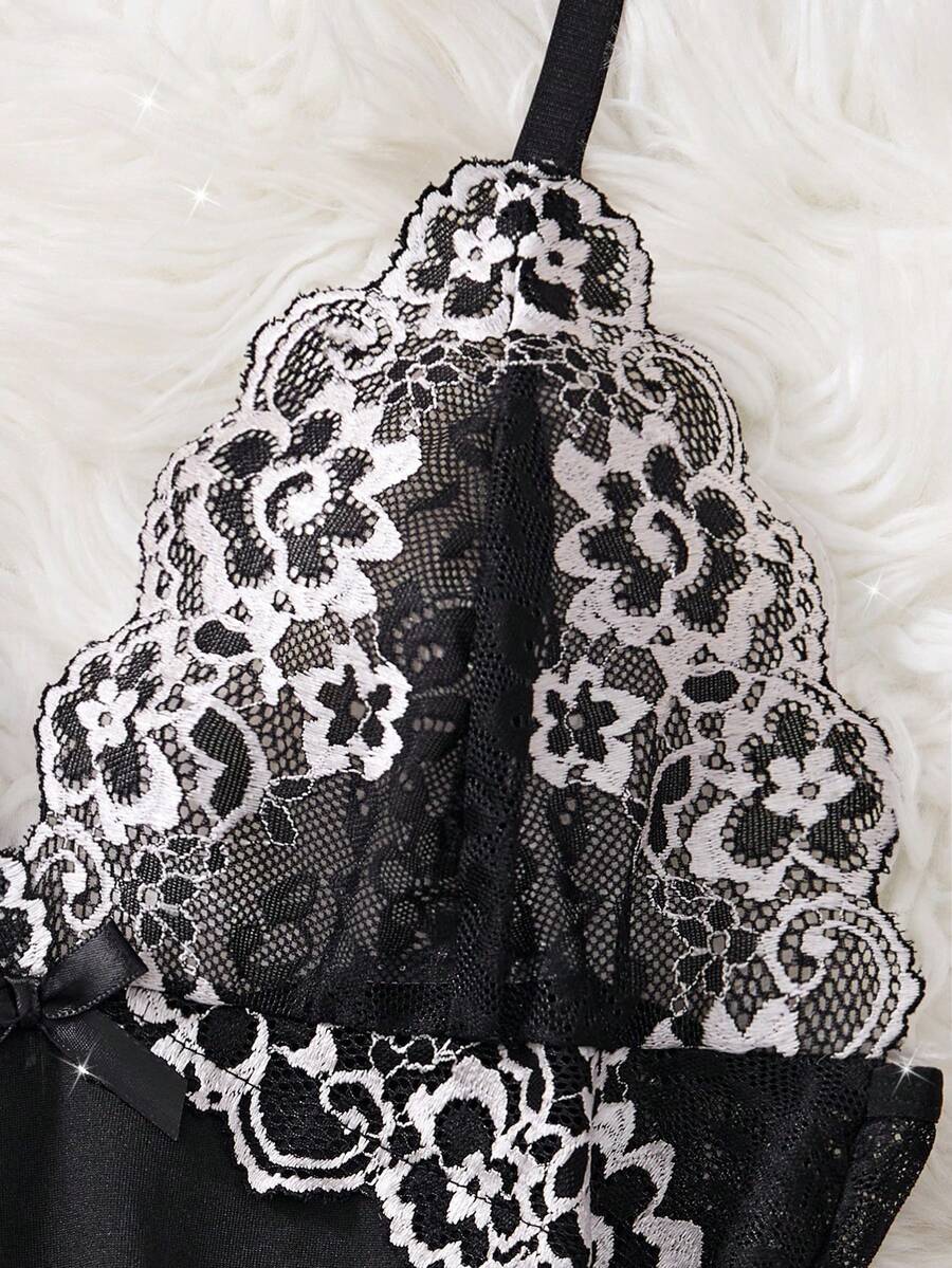 SHEIN طقم نوم 2 قطعة فستان شفاف وربطة عنق وسروال داخلي