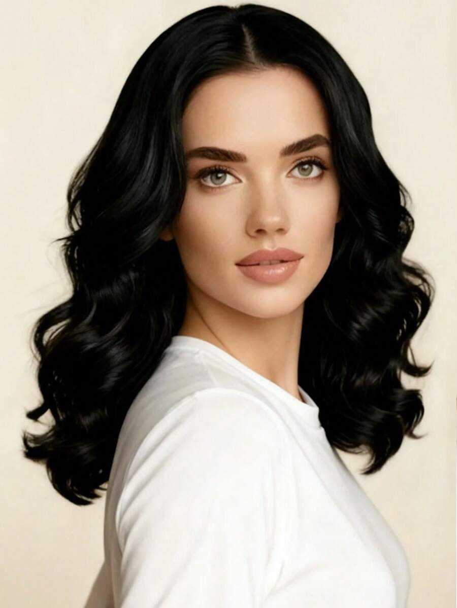 SHEIN باروكة سوداء 20 بوصة مموجة ومجعدة