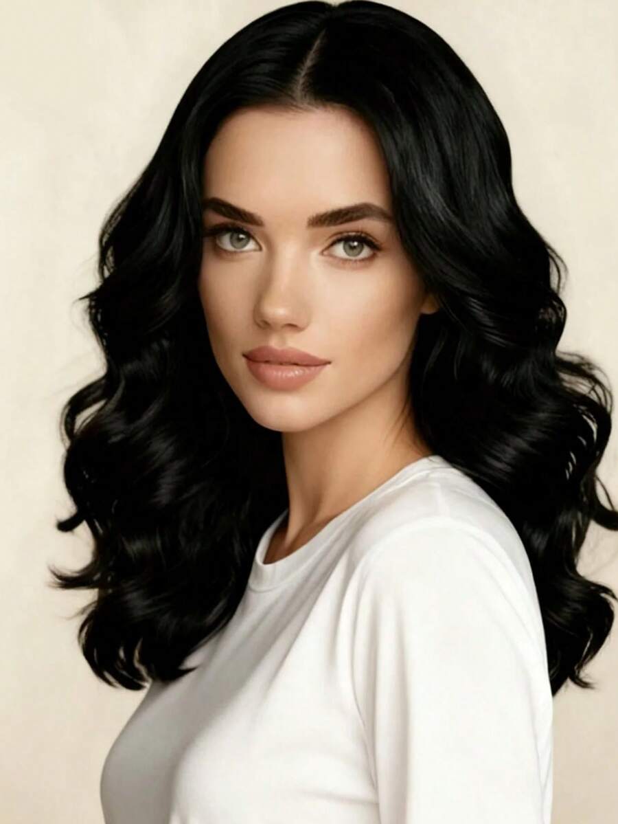 SHEIN باروكة شعر سوداء طويلة 20 بوصة متموجة