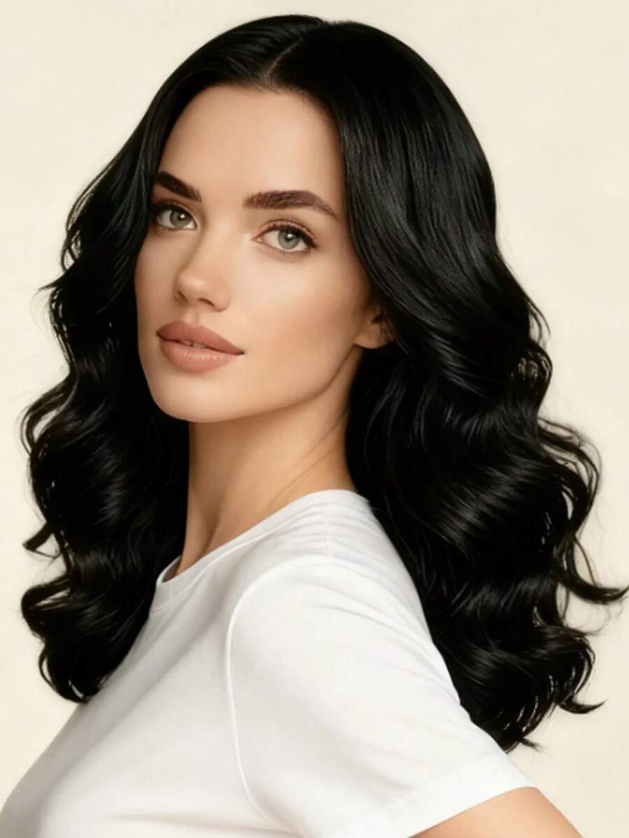 SHEIN باروكة شعر سوداء طويلة 20 بوصة متموجة