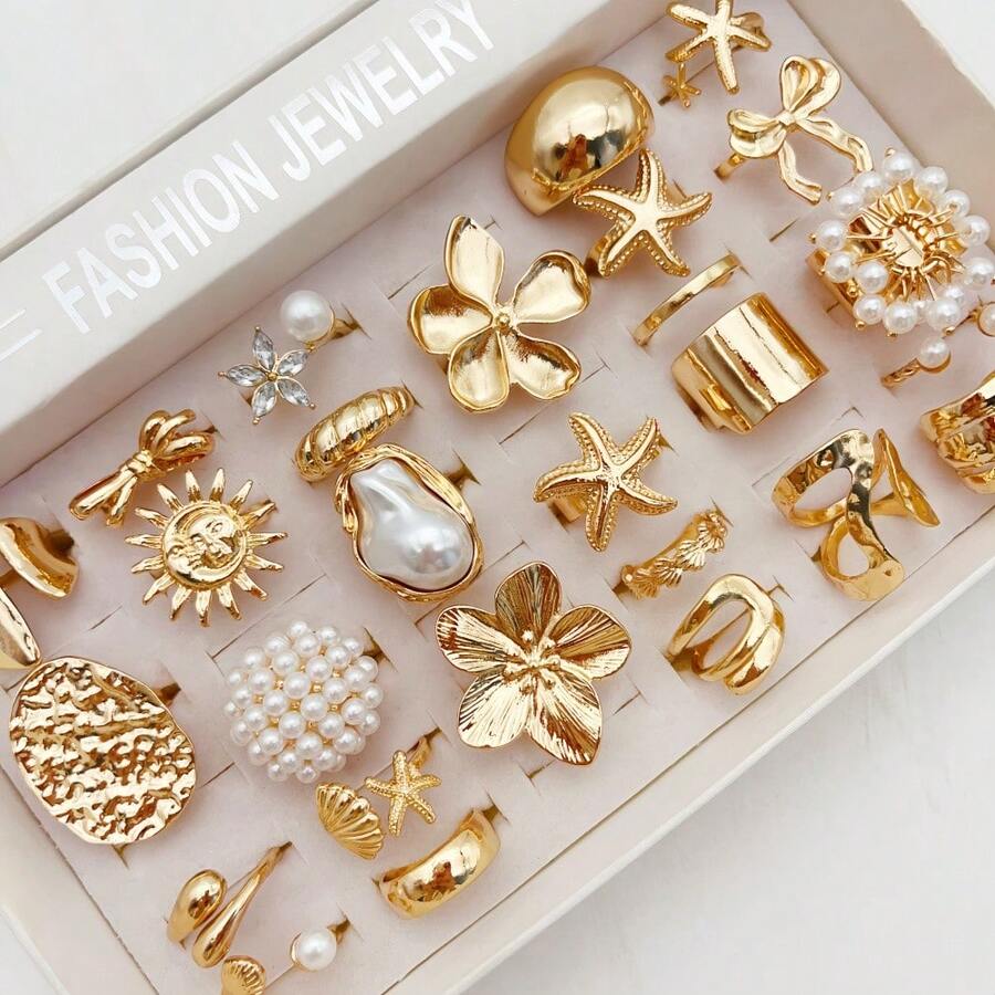 SHEIN مجموعة 15 خواتم معدنية بتصميم متنوع