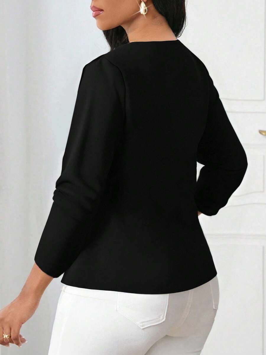 SHEIN Lady جاكيت نسائي أسود مفتوح من الأمام بأكمام طويلة