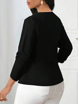 SHEIN Lady جاكيت نسائي أسود مفتوح من الأمام بأكمام طويلة