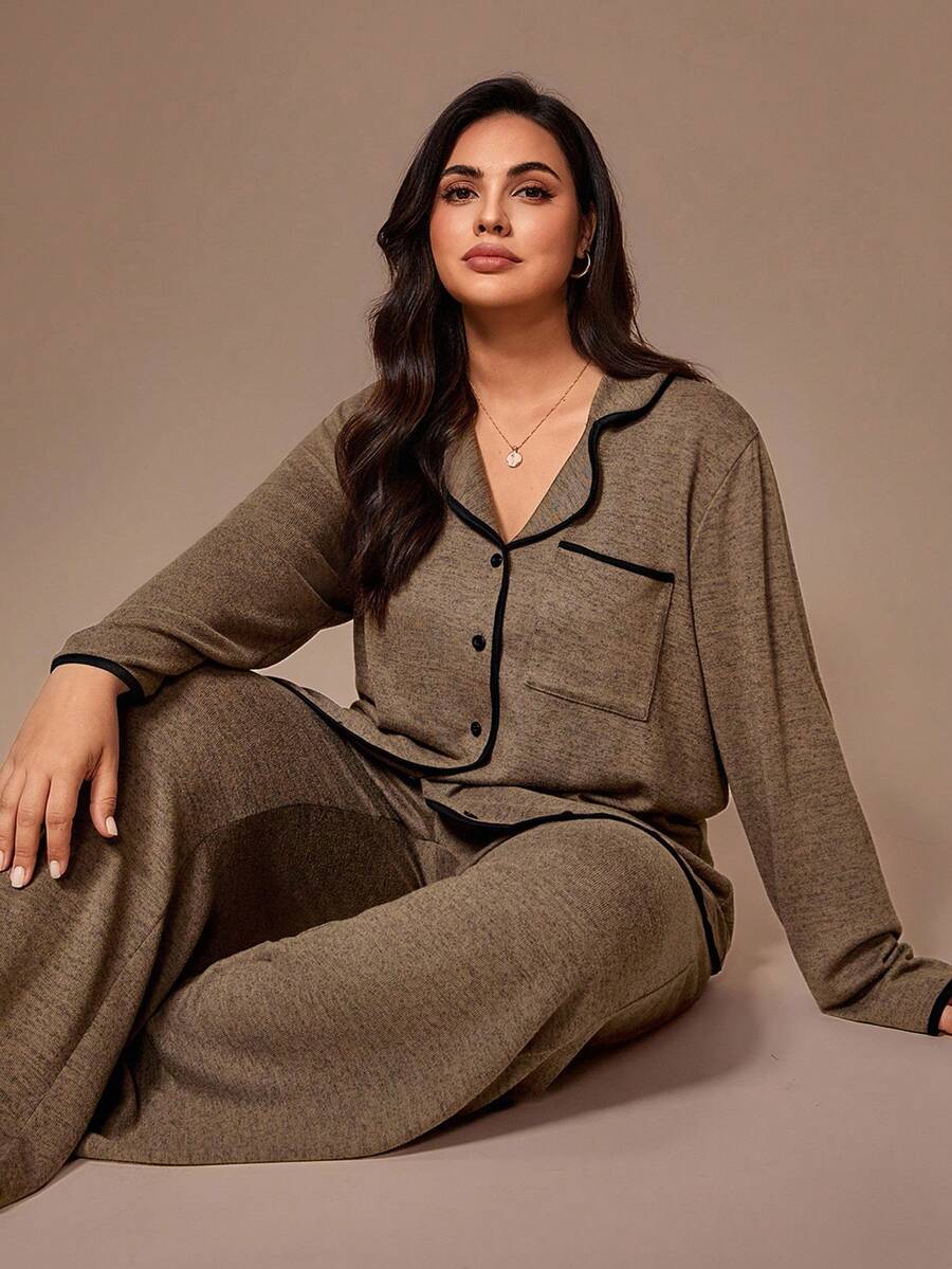 SHEIN Lazeform كارديجان كاجوال محبوك زهور بأزرار مقاس كبير