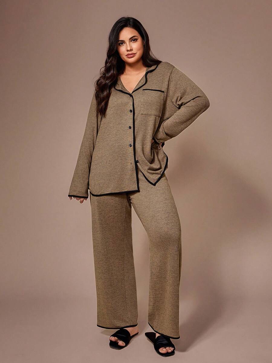 SHEIN Lazeform كارديجان كاجوال محبوك زهور بأزرار مقاس كبير