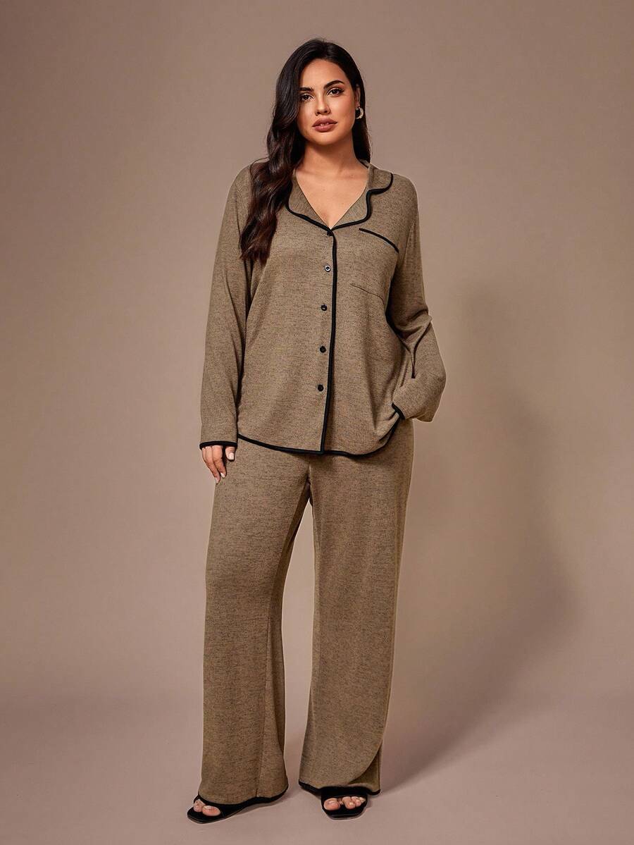 SHEIN Lazeform كارديجان كاجوال محبوك زهور بأزرار مقاس كبير
