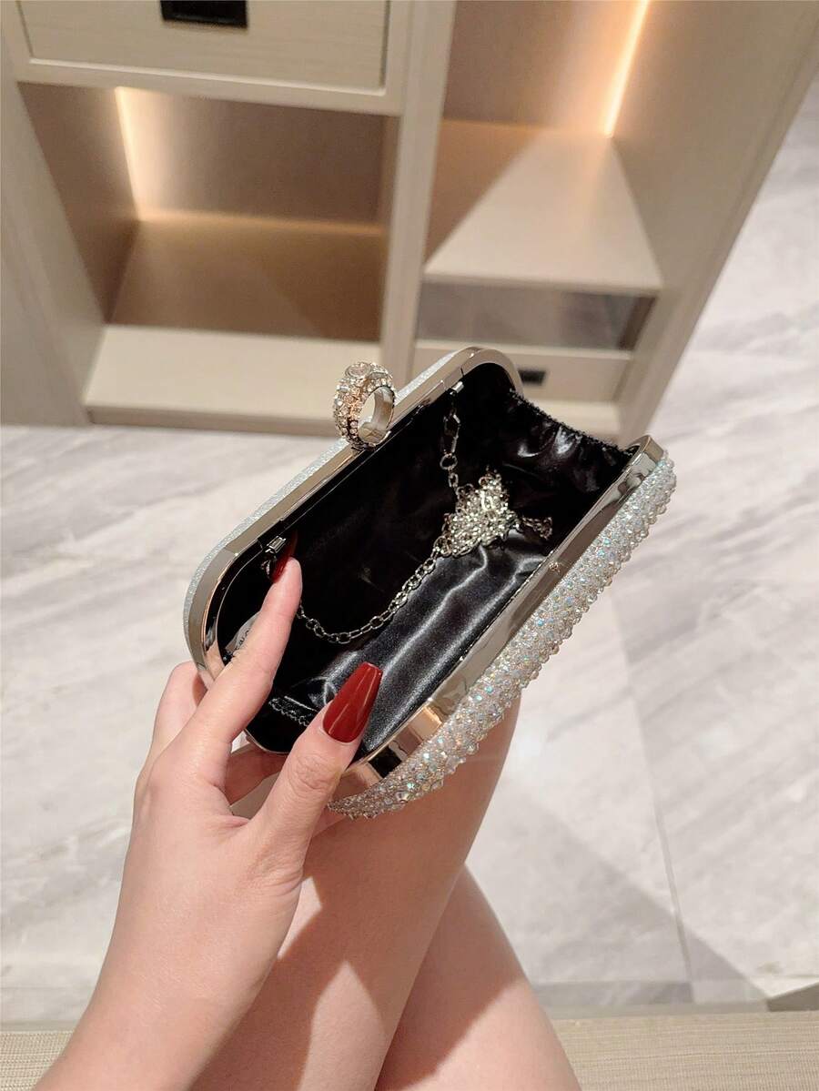 SHEIN حقيبة ليلة القمر كتف معدنية بالراين الفضي