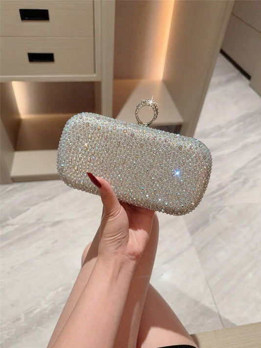 SHEIN حقيبة ليلة القمر كتف معدنية بالراين الفضي