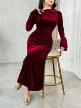 SHEIN Modelyn فستان عنابي أنيق بأكمام واسعة