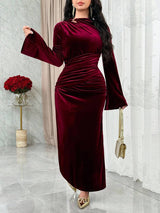 SHEIN Modelyn فستان عنابي أنيق بأكمام واسعة
