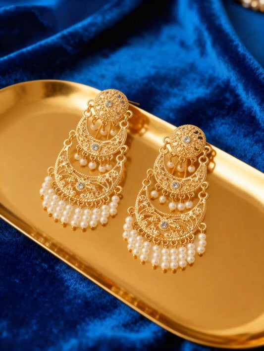 SHEIN Herseygold زوج أقراط هلال مطلية ذهب للمناسبات والاحتفالات