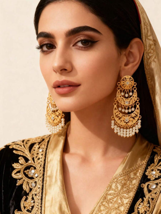 SHEIN Herseygold زوج أقراط هلال مطلية ذهب للمناسبات والاحتفالات