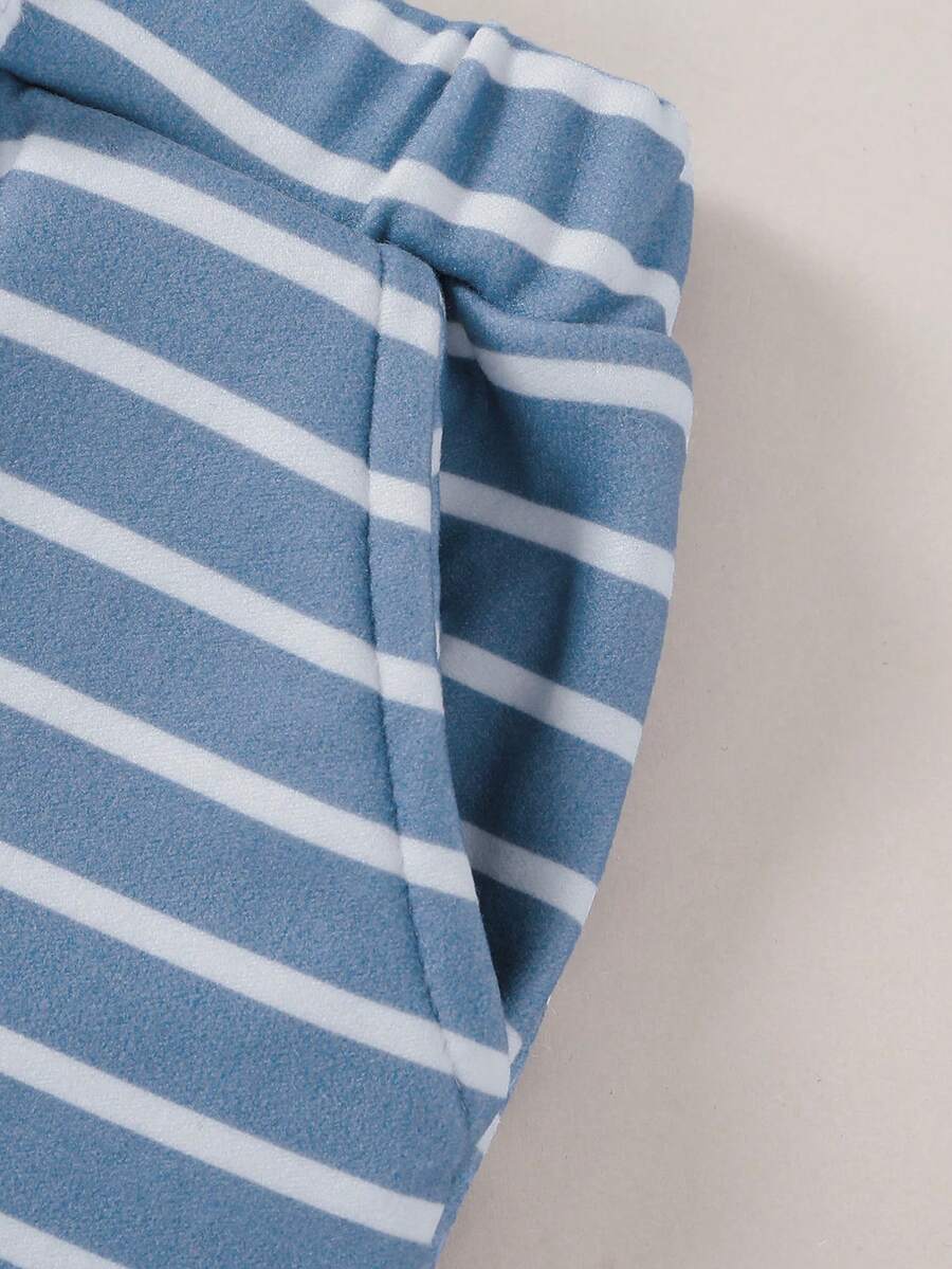 SHEIN طقم أطفال قطعتان بنطال مخطط وسترة بغطاء للرأس