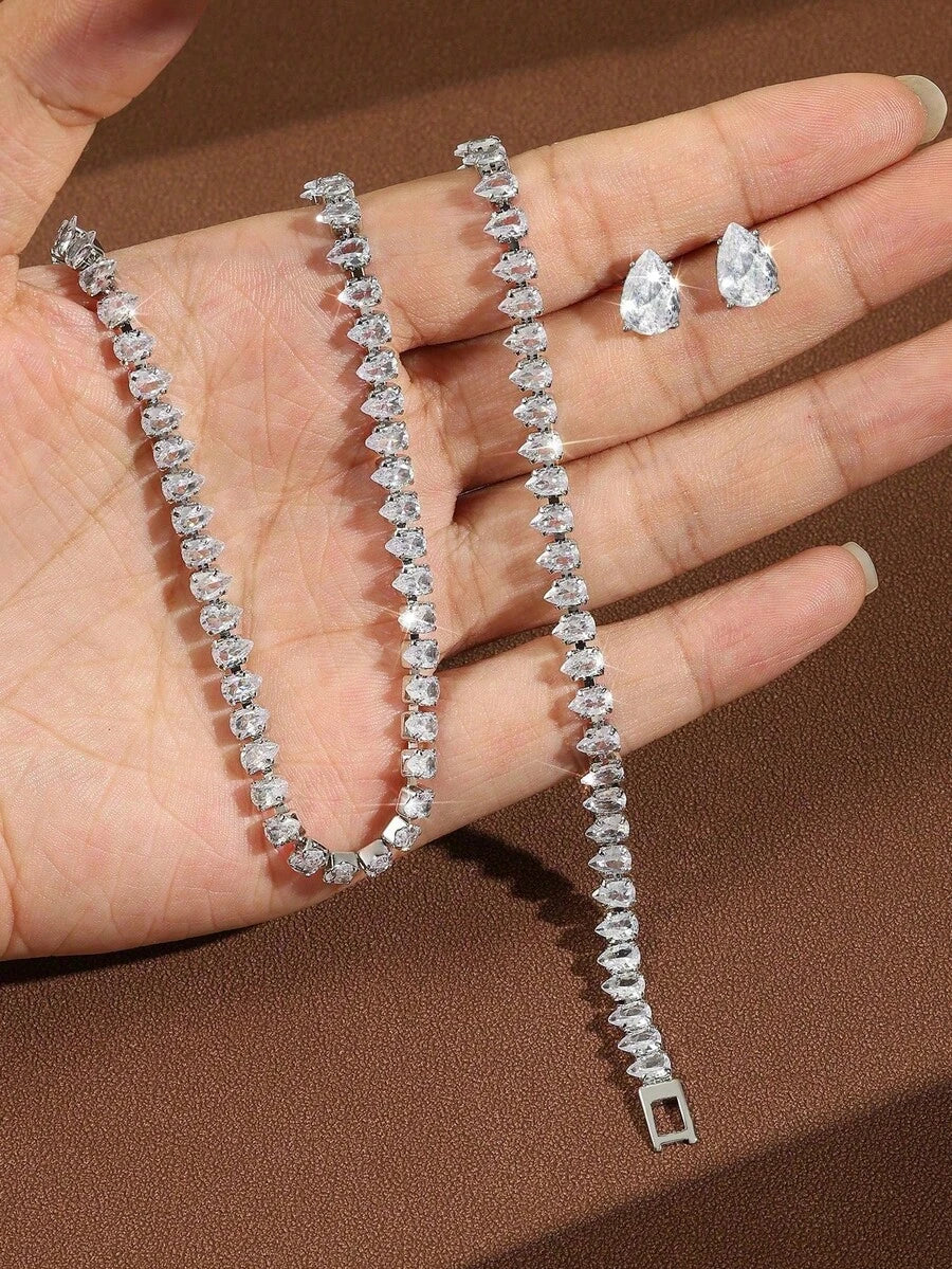 SHEIN مجموعة مجوهرات 4 قطع بحجر قطرة ماء