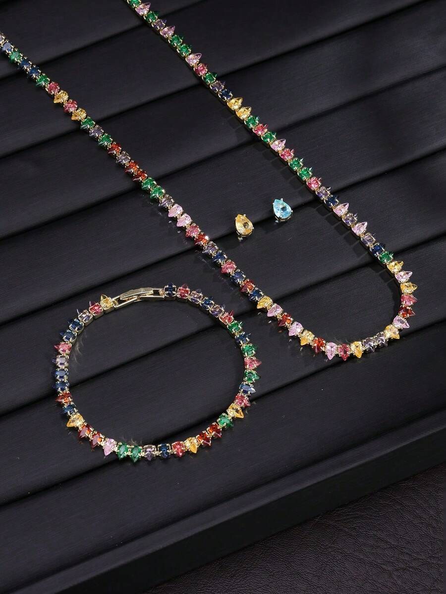 SHEIN مجموعة مجوهرات 4 قطع بحجر قطرة ماء