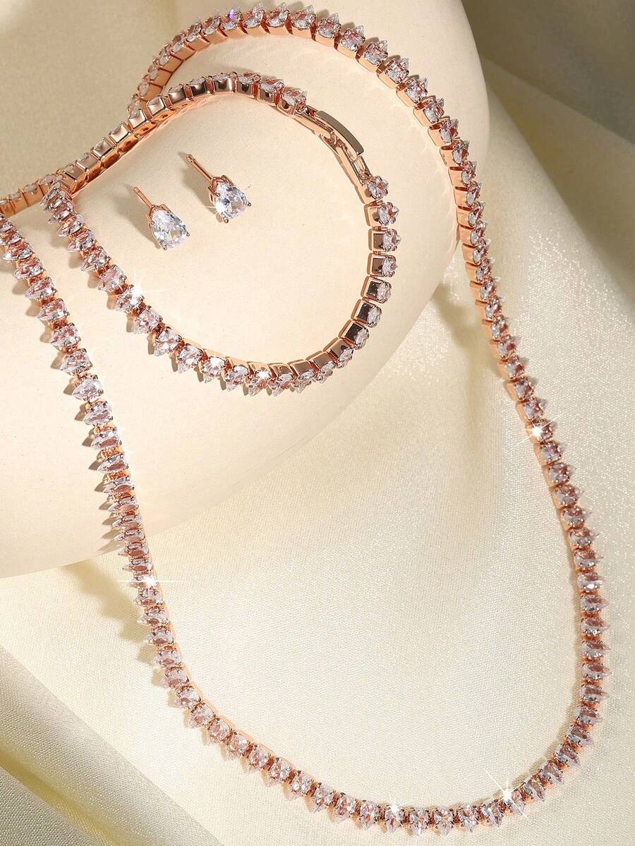 SHEIN مجموعة مجوهرات 4 قطع بحجر قطرة ماء