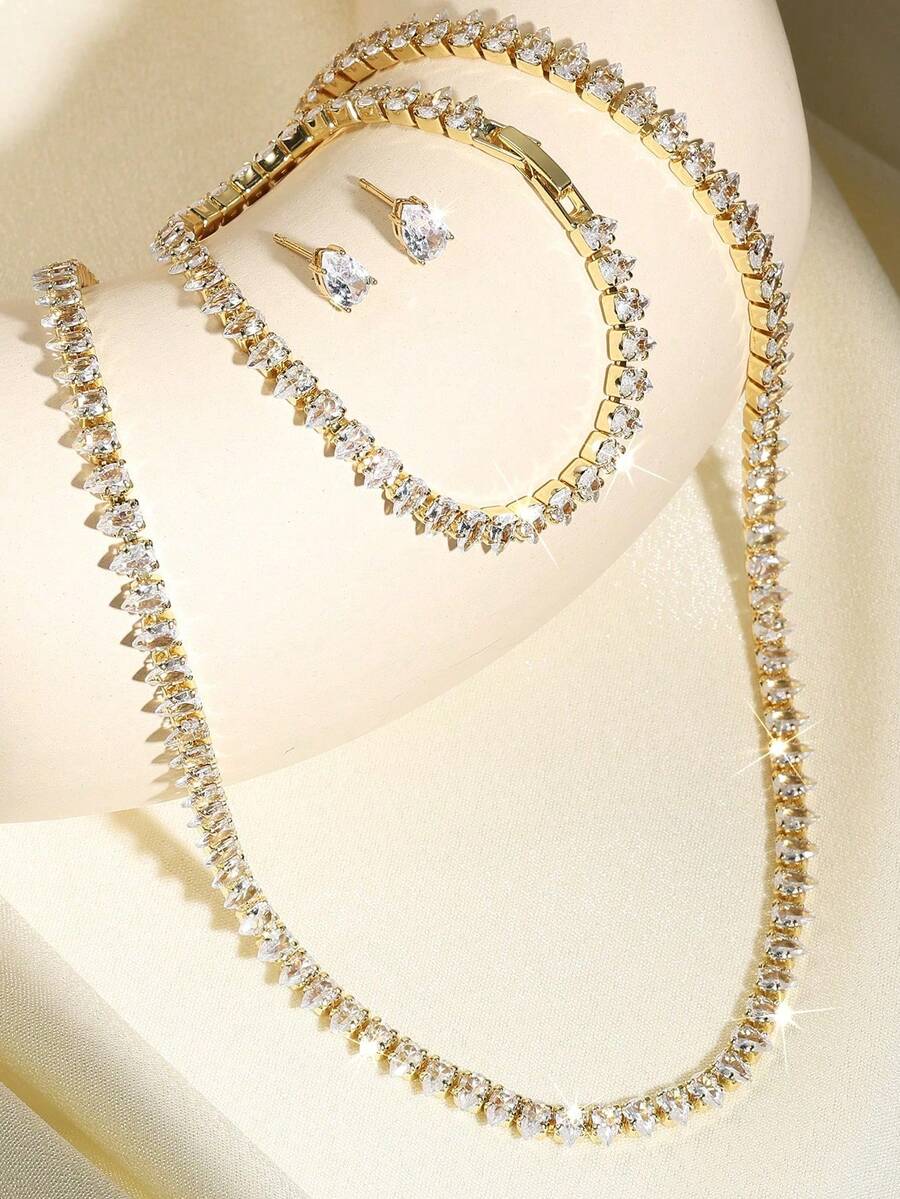 SHEIN مجموعة مجوهرات 4 قطع بحجر قطرة ماء