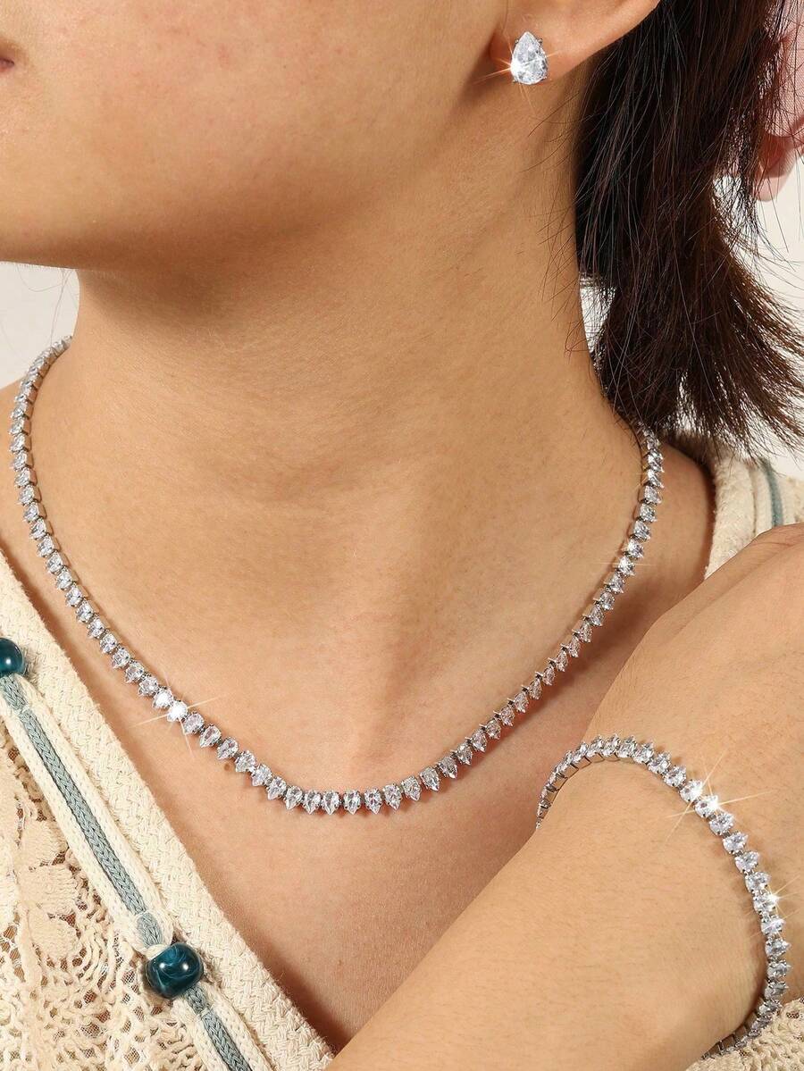 SHEIN مجموعة مجوهرات 4 قطع بحجر قطرة ماء