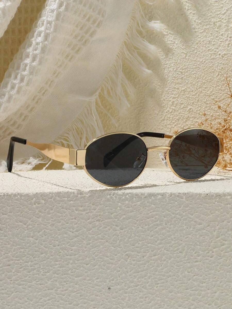 SHEIN نظارات معدنية موحدة اللون بطراز رجعي و إطار بيضاوي