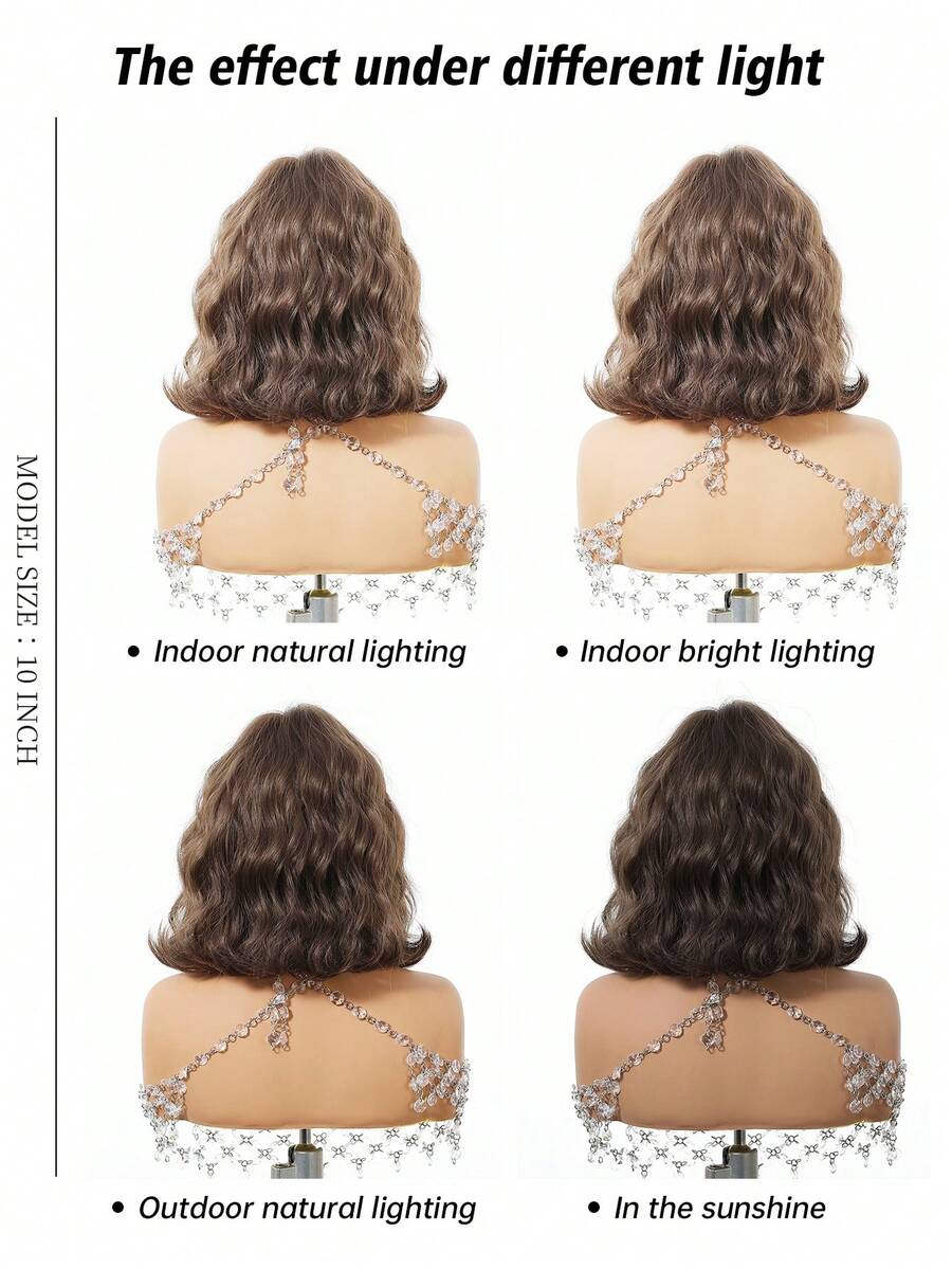 SHEIN باروكة شعر مموج قصير بني داكن 12 بوصة مقاومة للحرارة