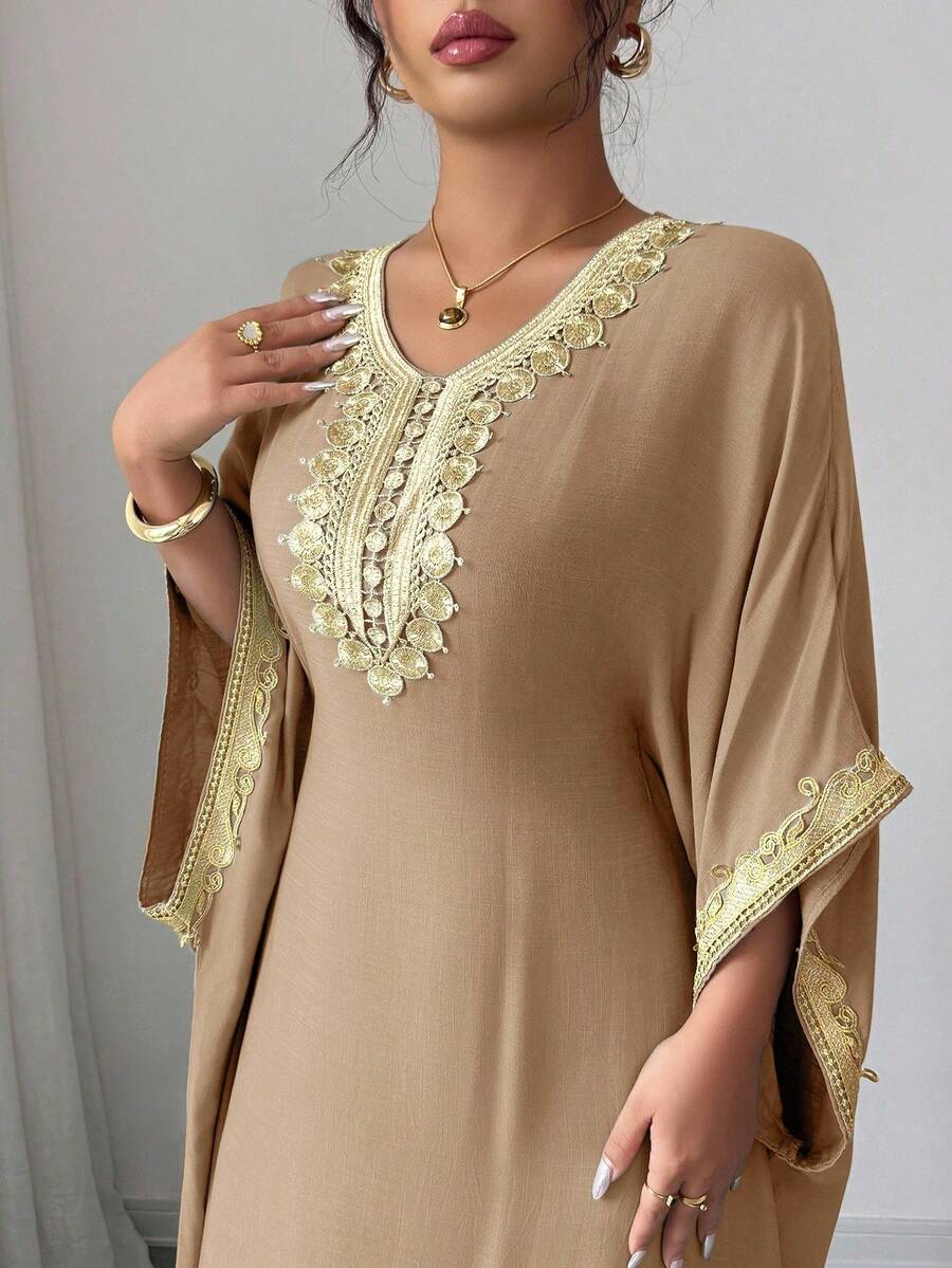 SHEIN Elenzga فستان أنيق بأكمام خفافيش مزين بالدانتيل