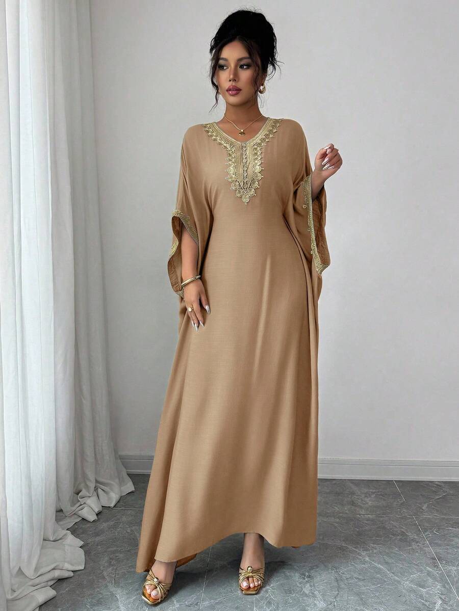 SHEIN Elenzga فستان أنيق بأكمام خفافيش مزين بالدانتيل