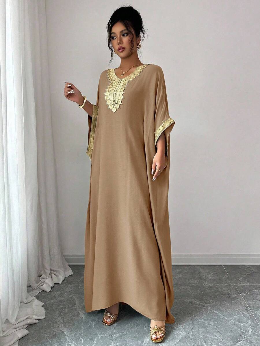 SHEIN Elenzga فستان أنيق بأكمام خفافيش مزين بالدانتيل