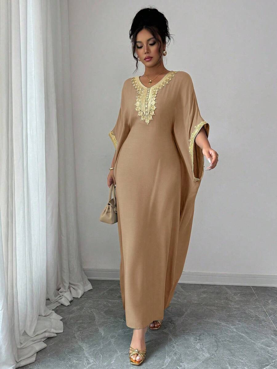 SHEIN Elenzga فستان أنيق بأكمام خفافيش مزين بالدانتيل