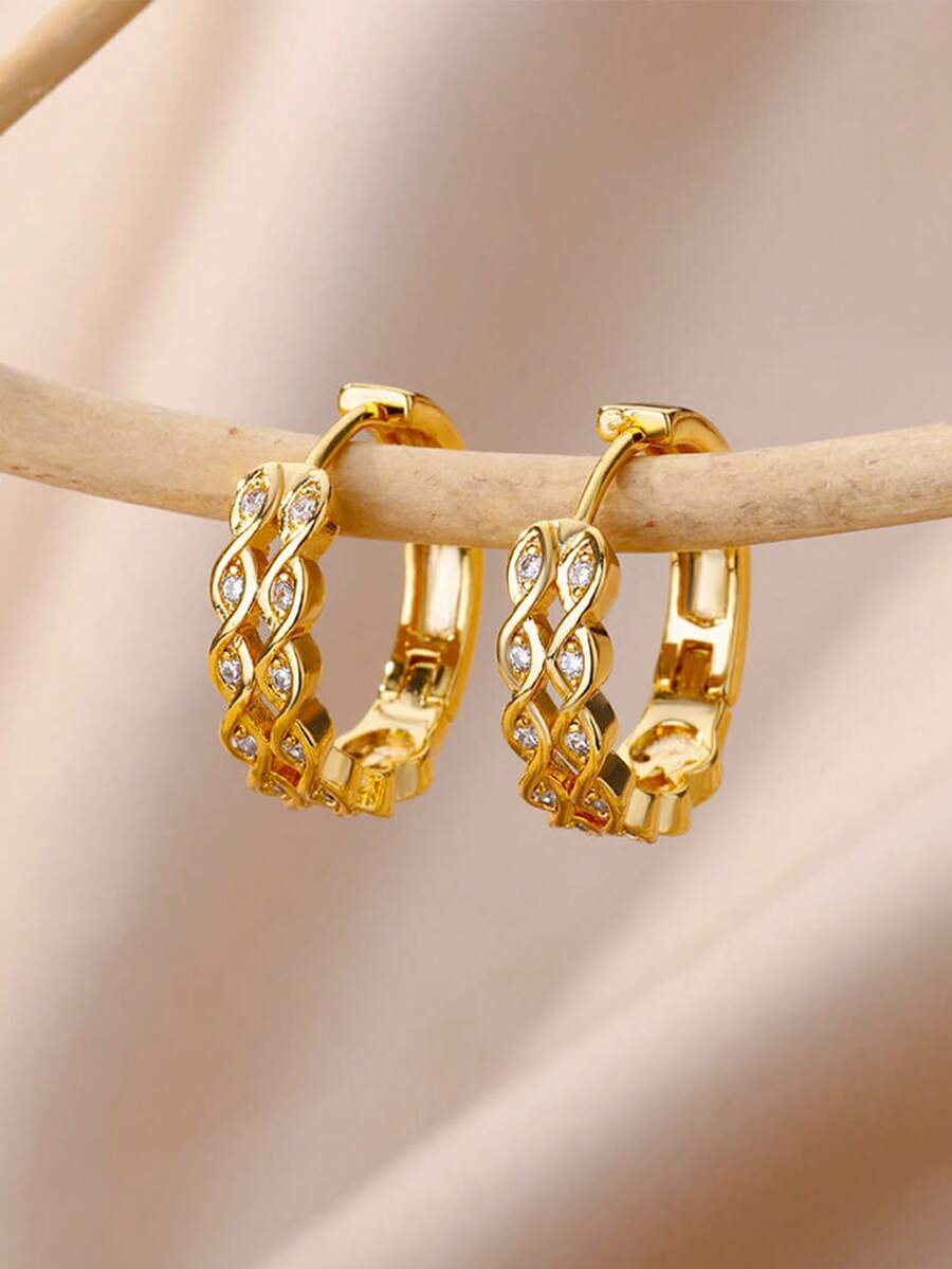 SHEIN زوج أقراط حلقة لؤلؤ وزركونيا