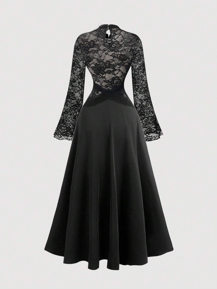 SHEIN MOD فستان أسود من الدانتيل بتصميم لوحات