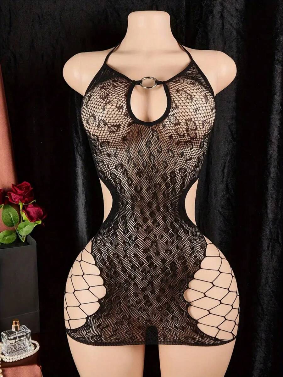 SHEIN بوديسوت اسود ضيق بطبعة نمر مفتوح ومطاطي